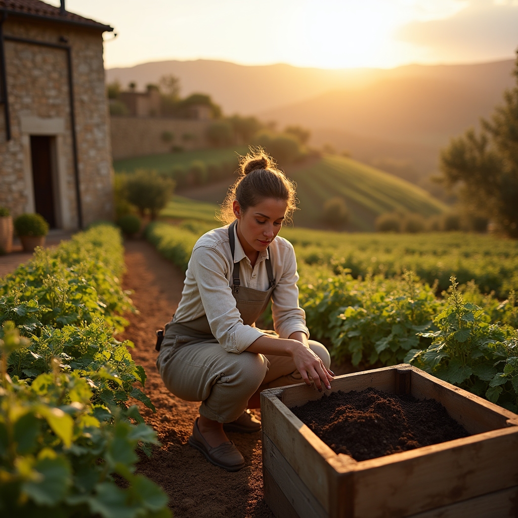 Pequeña explotación agrícola aplicando prácticas de economía circular